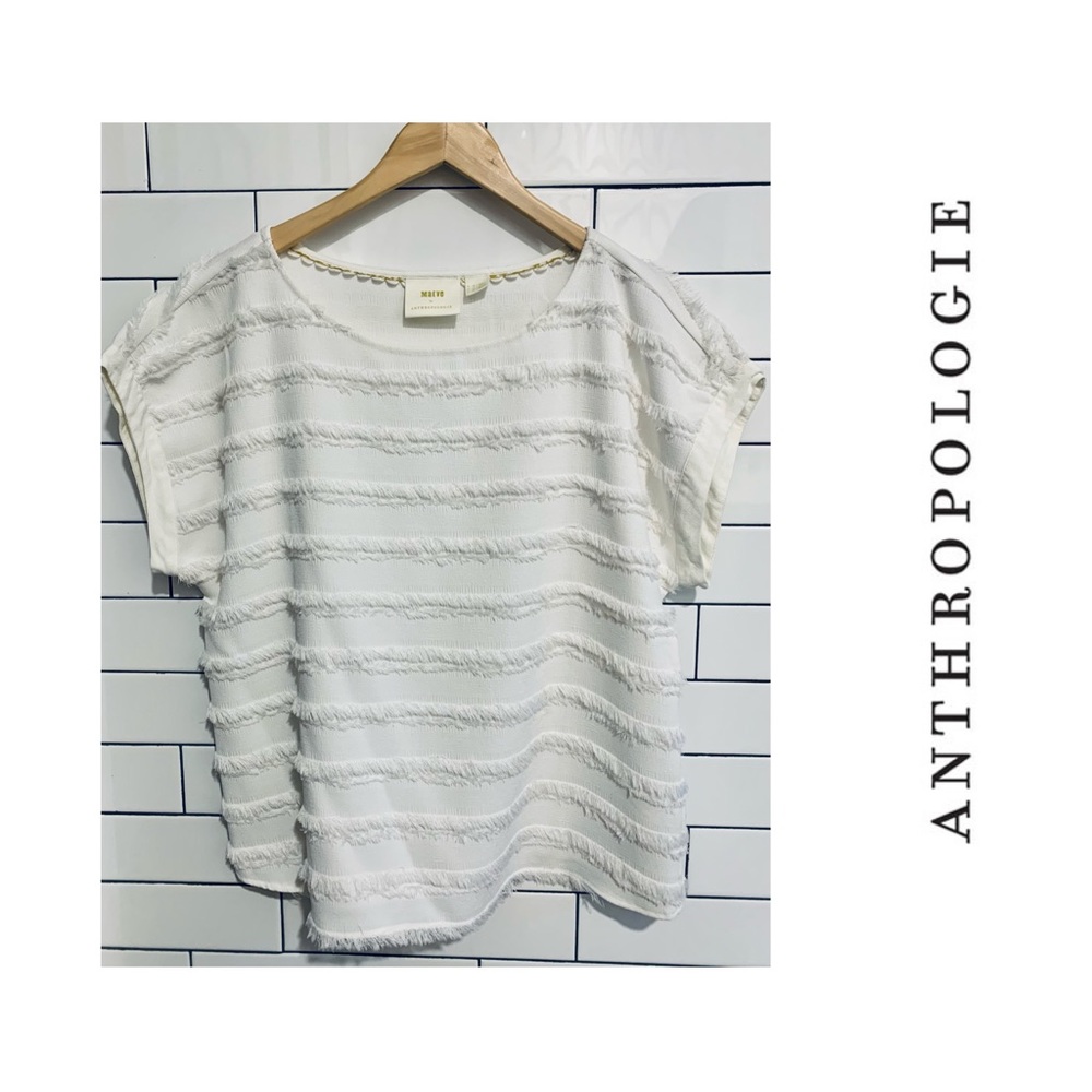 Anthropologie Maeve textured white boxy blouse 12